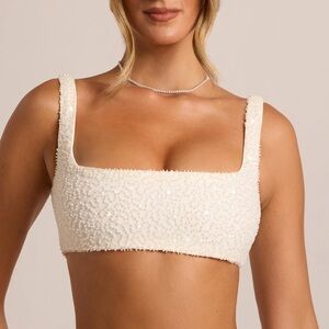 Oh Polly Embellished Square Neck Bralette in White